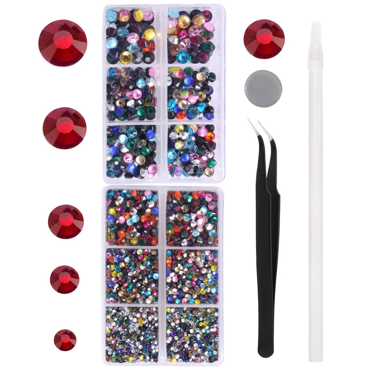 MEIBITE 6796PCS Mix Color Hotfix Rhinestones Crystal Stones Glass for Fabric Clothes Shirts Sparkly Flat Back Round with Tweezers and Picking Pen (SS6~SS30 Set)
